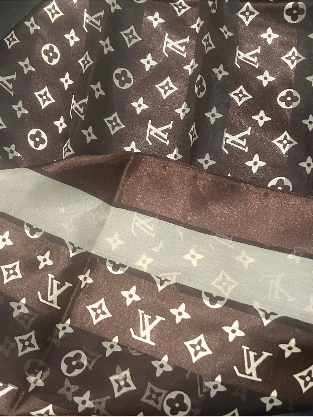 Louis Vuitton Brown and White Monogram Satin Scarf